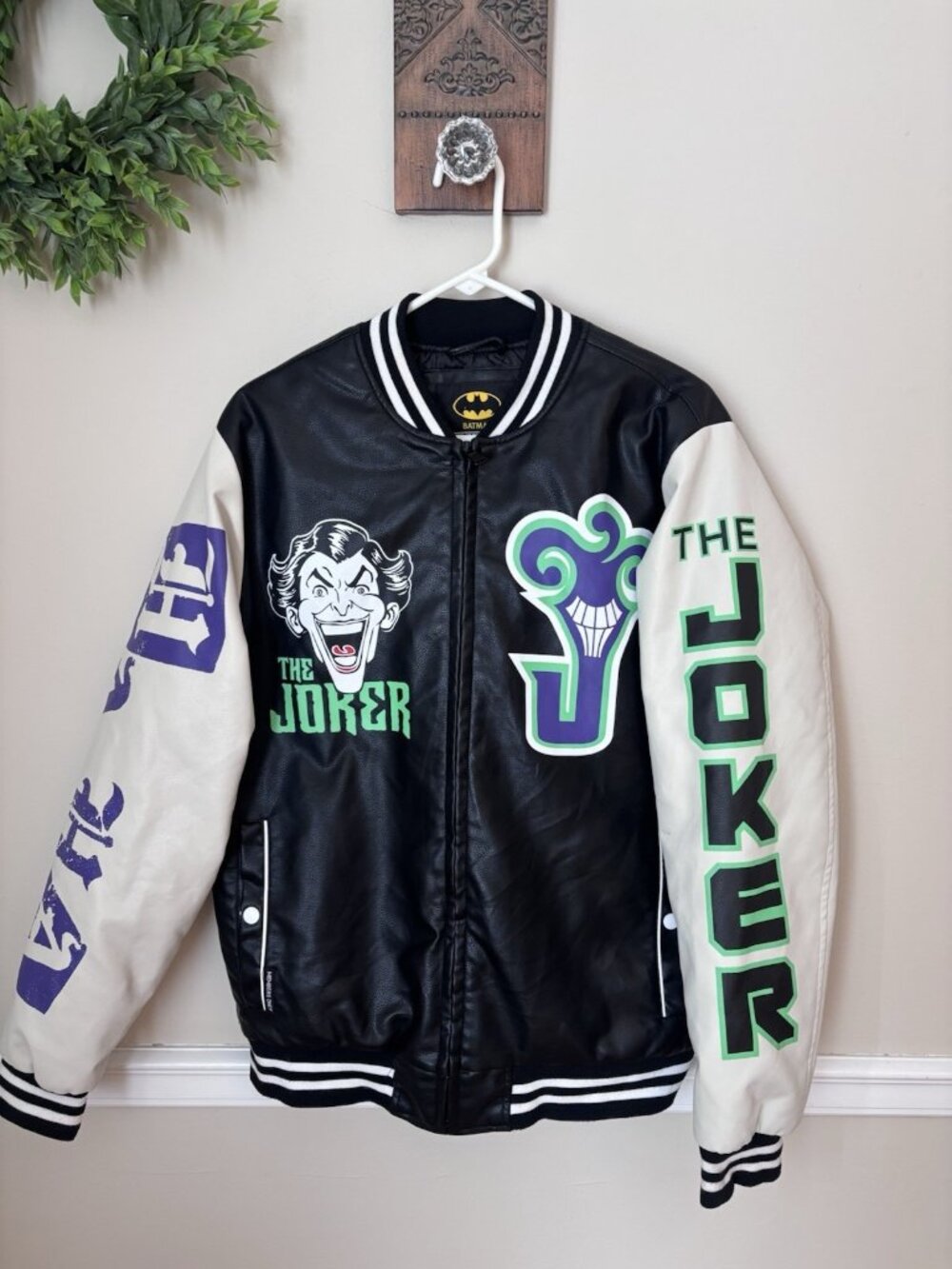 Members Only x Batman Joker Mens Size S Faux Leather Varsity Jacket DC Comics
